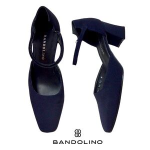 Bandolino Fabric Wrapped Heels Adjustable Velcro Ankle Strap, Navy Sz 10  NWOB